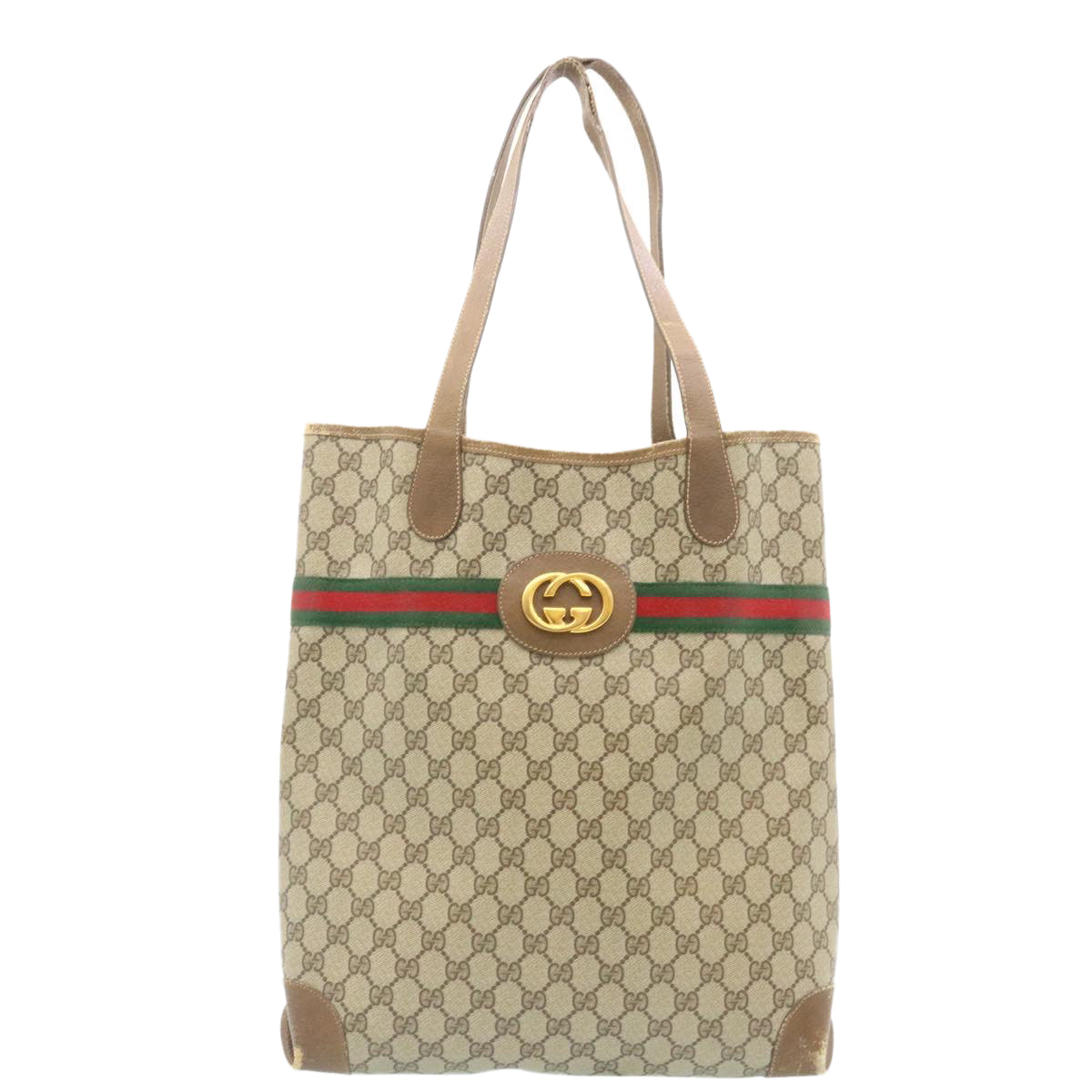 GUCCI Web Sherry Line GG Canvas Tote Bag Beige Red Green bs199