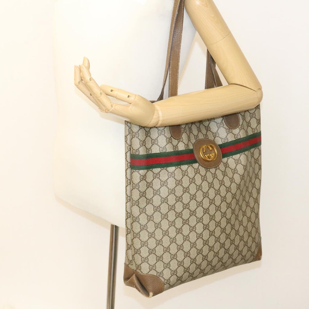 GUCCI Web Sherry Line GG Canvas Tote Bag Beige Red Green bs199