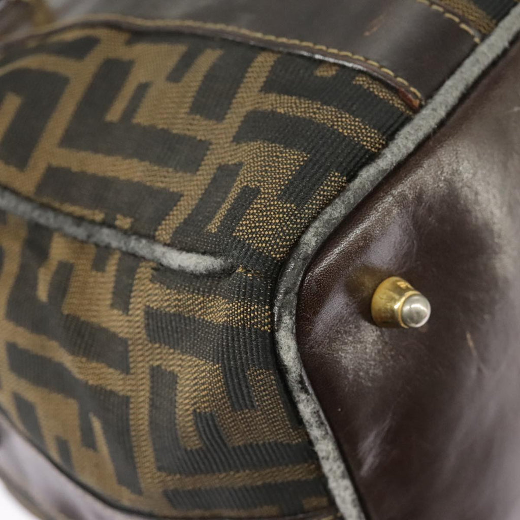 FENDI Zucca Canvas Hand Bag Brown Black Gold bs19936