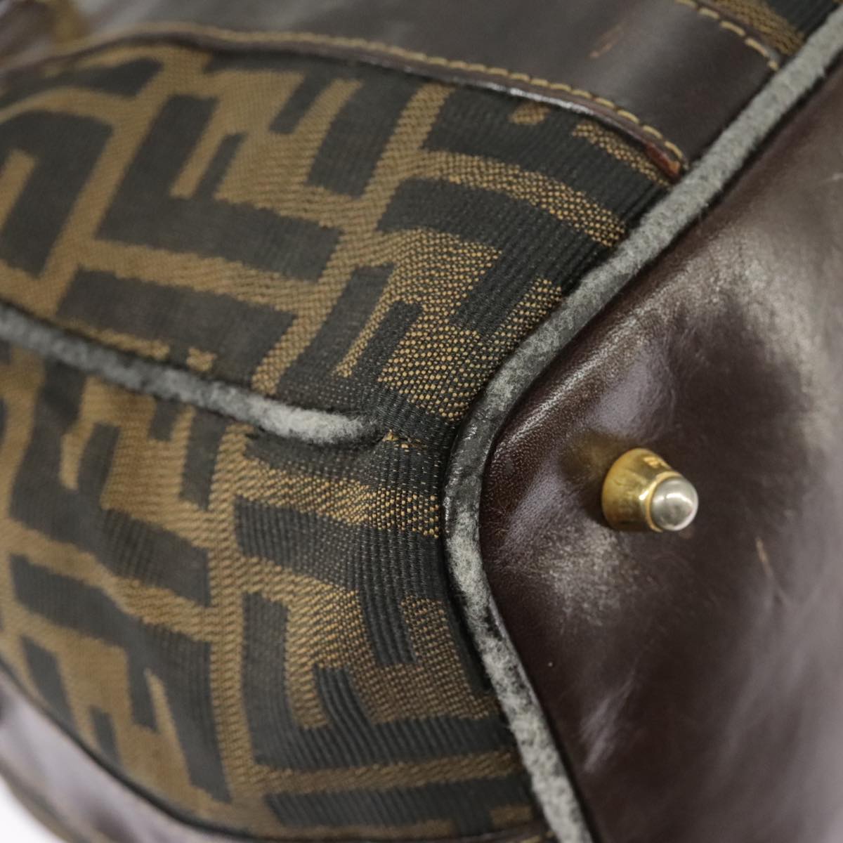 FENDI Zucca Canvas Hand Bag Brown Black Gold bs19936