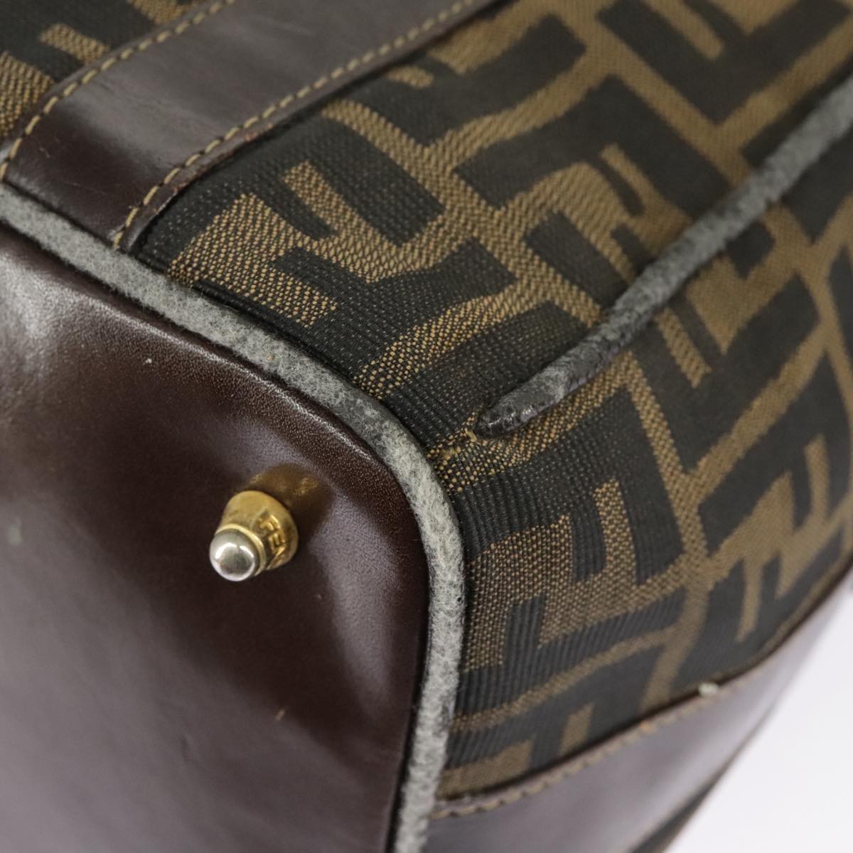 FENDI Zucca Canvas Hand Bag Brown Black Gold bs19936