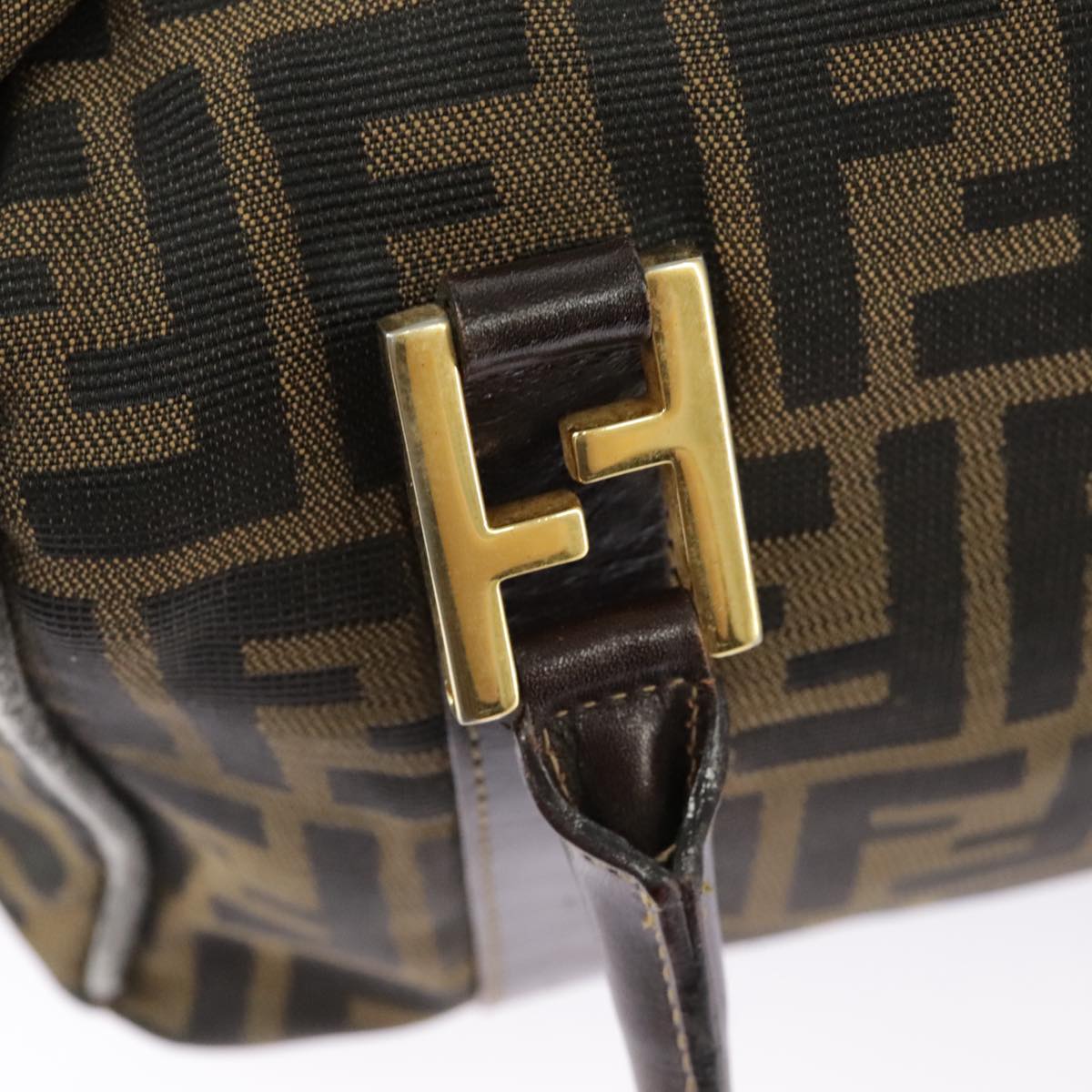 FENDI Zucca Canvas Hand Bag Brown Black Gold bs19936