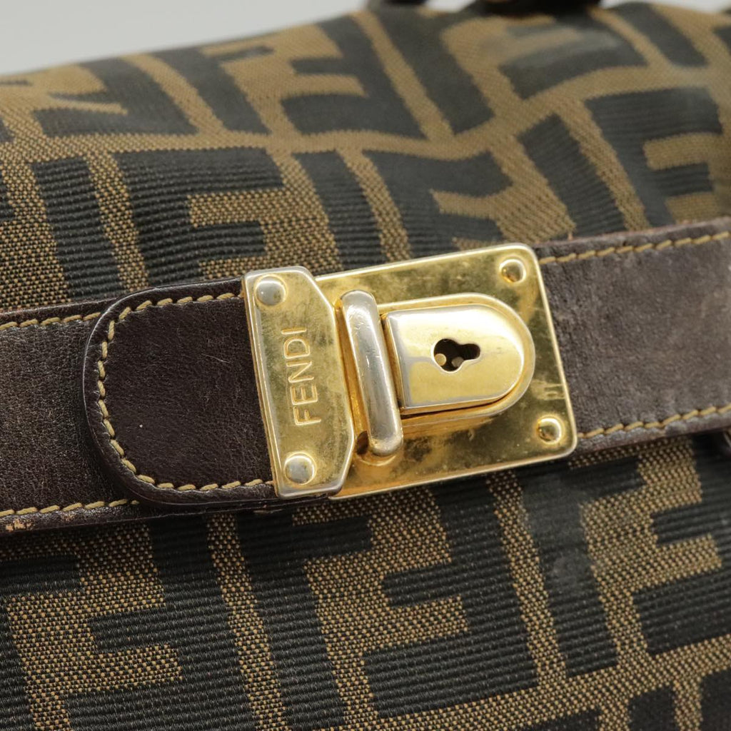 FENDI Zucca Canvas Hand Bag Brown Black Gold bs19936