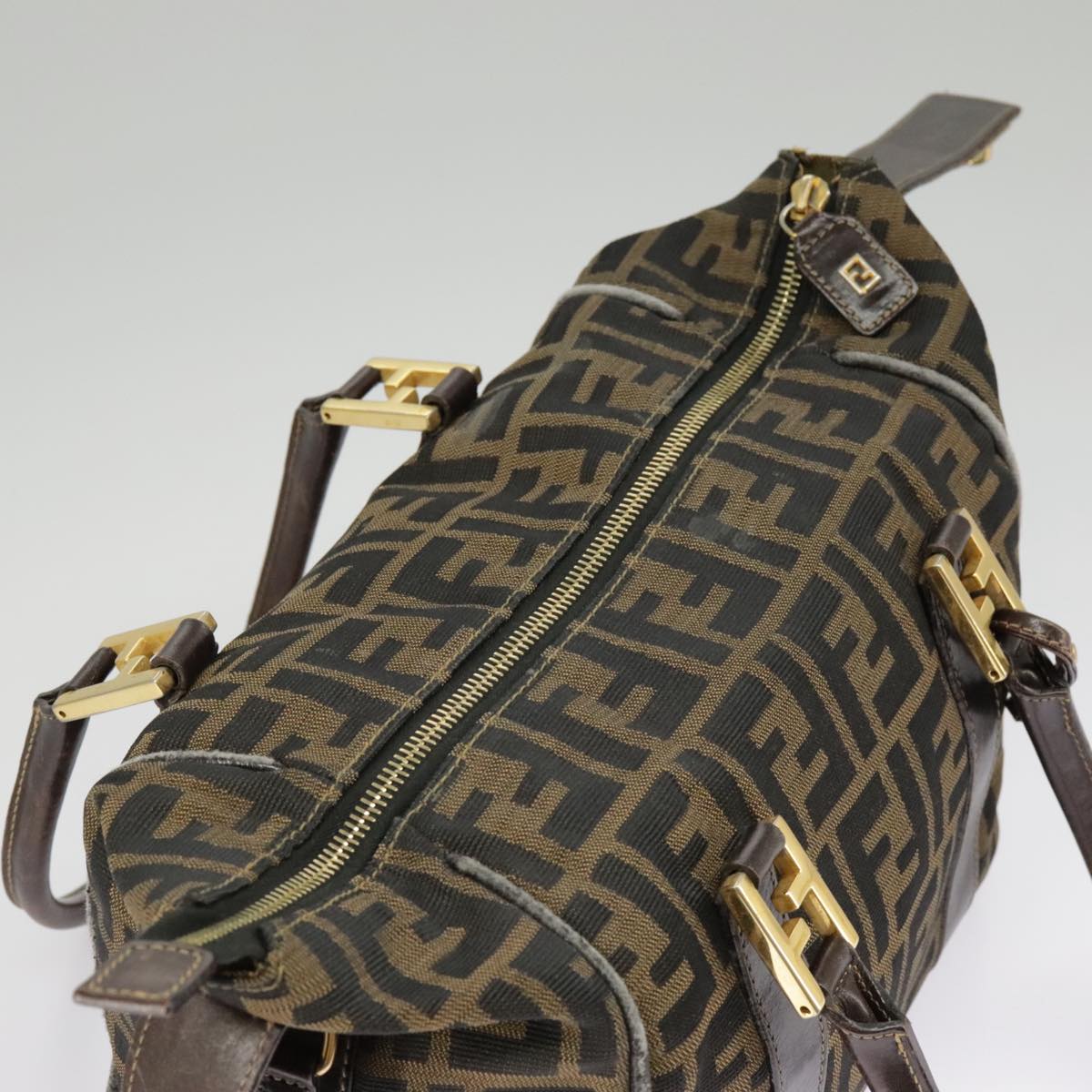 FENDI Zucca Canvas Hand Bag Brown Black Gold bs19936