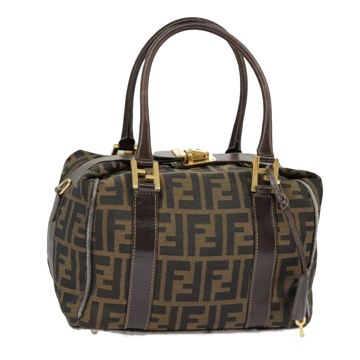 FENDI Zucca Canvas Hand Bag Brown Black Gold bs19936