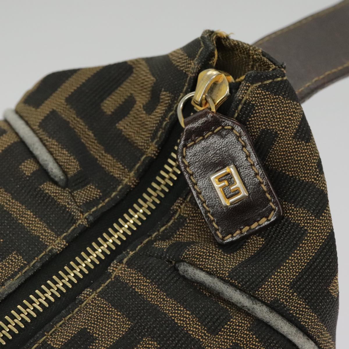 FENDI Zucca Canvas Hand Bag Brown Black Gold bs19936