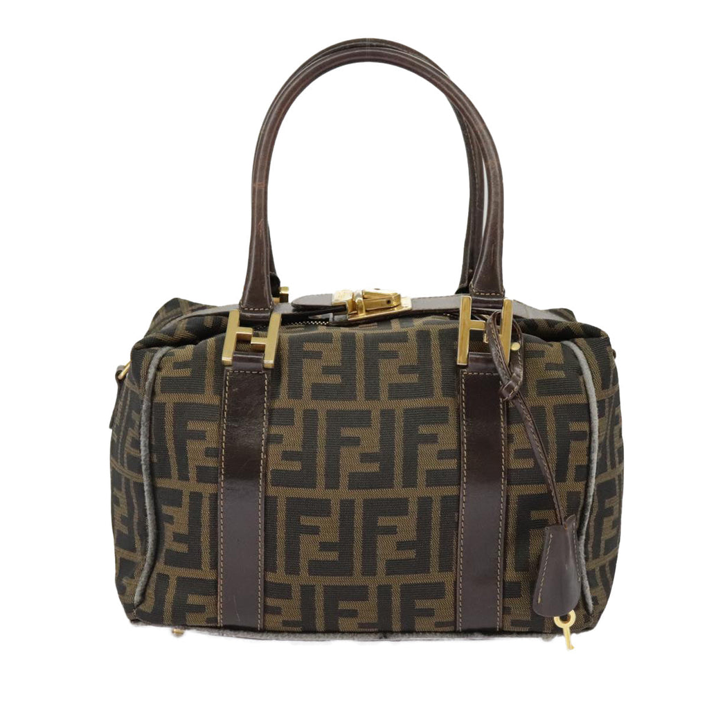 FENDI Zucca Canvas Hand Bag Brown Black Gold bs19936