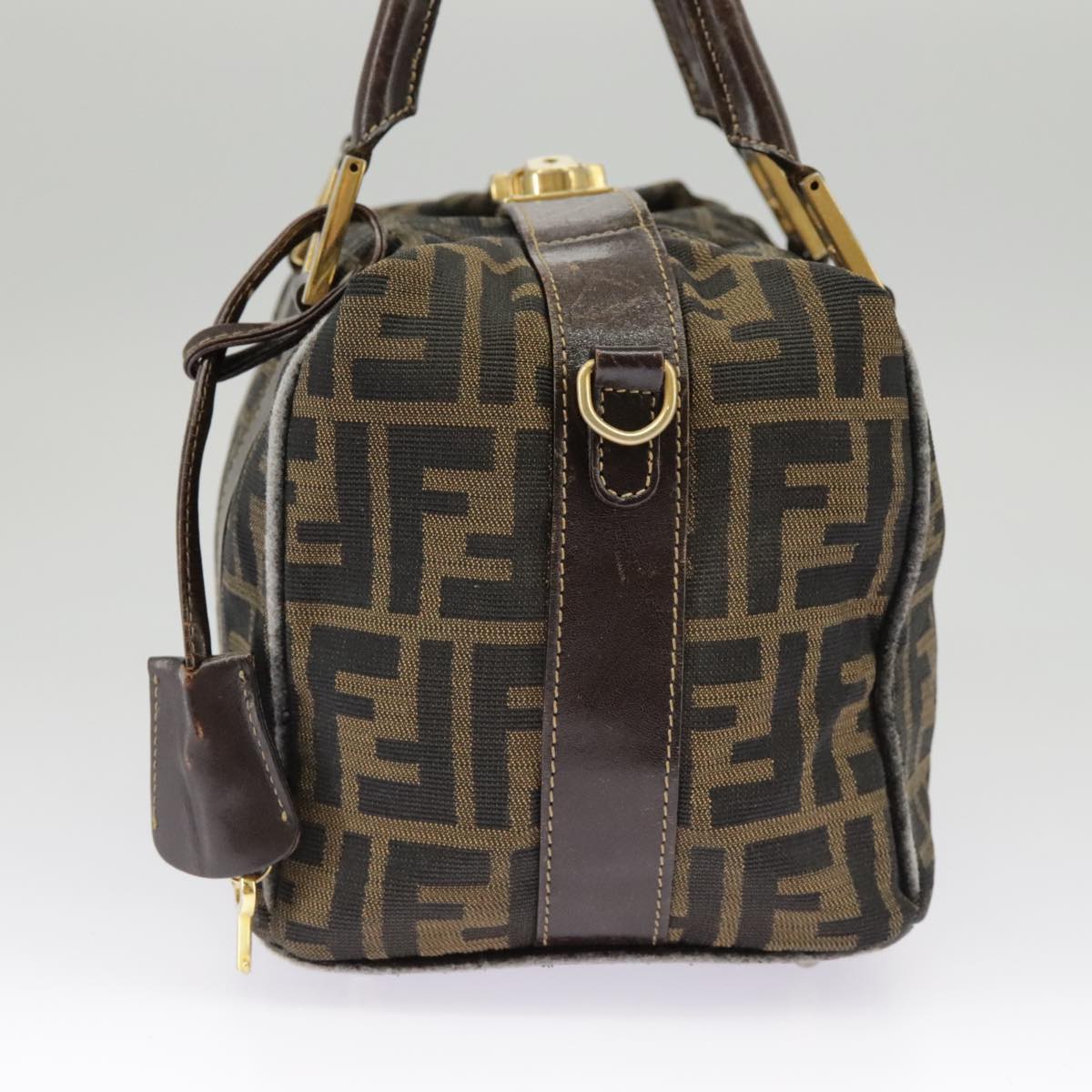 FENDI Zucca Canvas Hand Bag Brown Black Gold bs19936