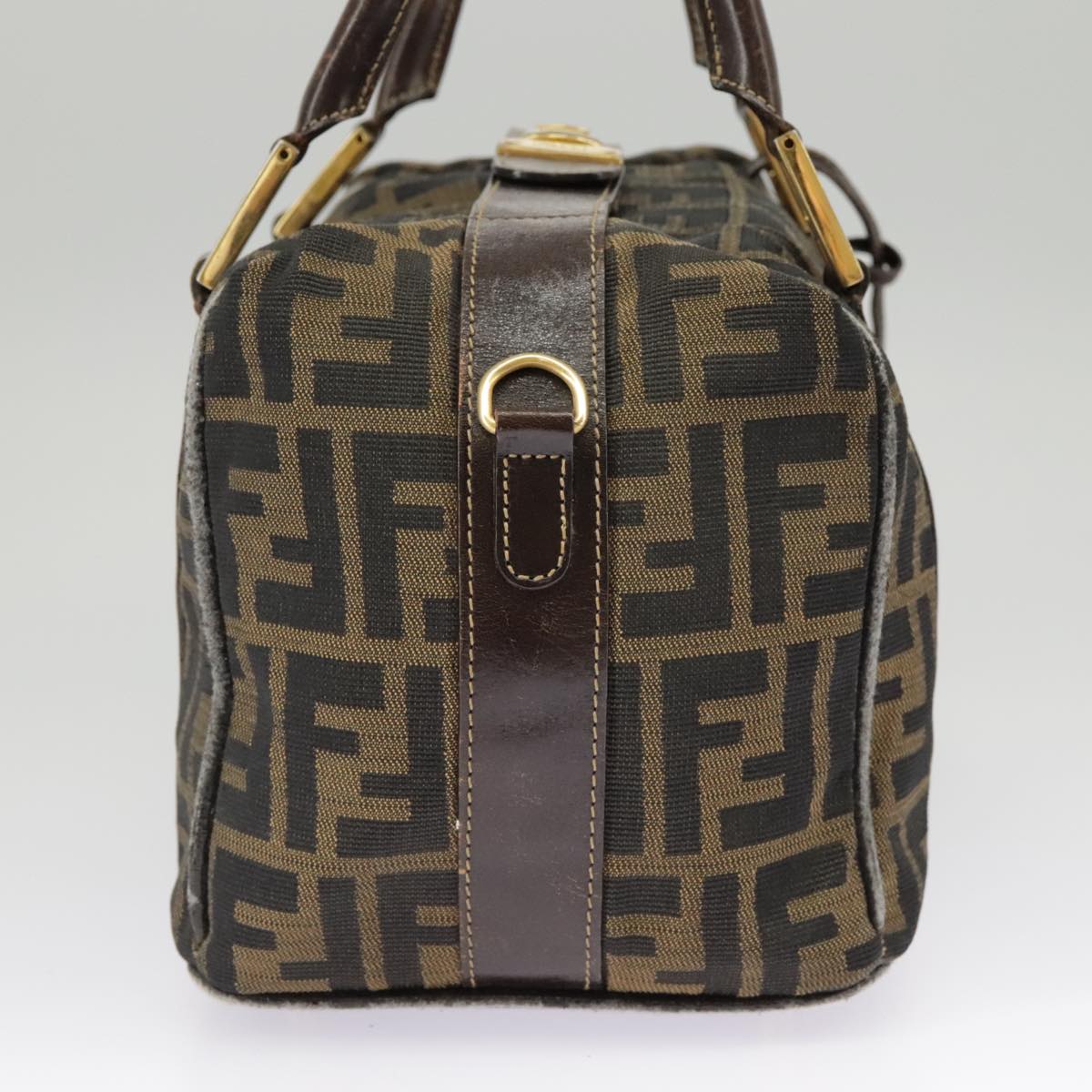 FENDI Zucca Canvas Hand Bag Brown Black Gold bs19936
