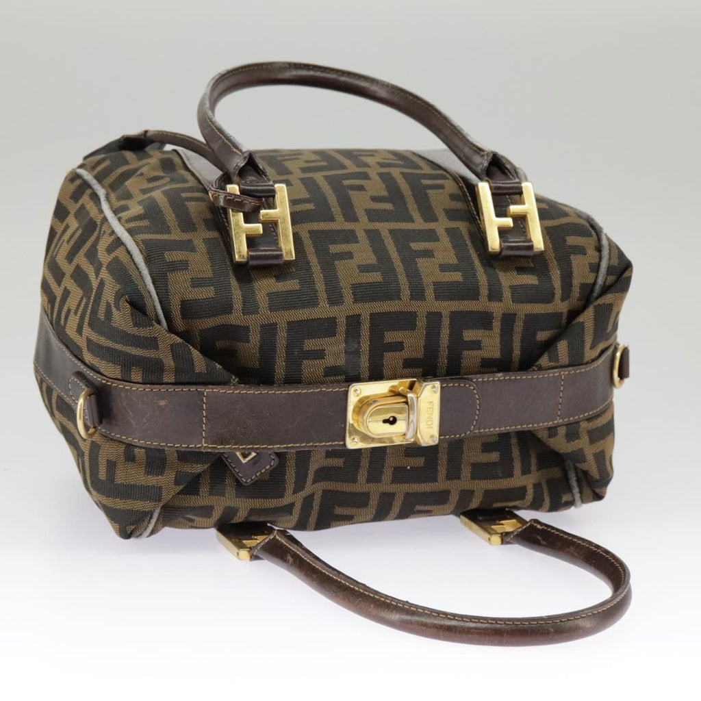 FENDI Zucca Canvas Hand Bag Brown Black Gold bs19936