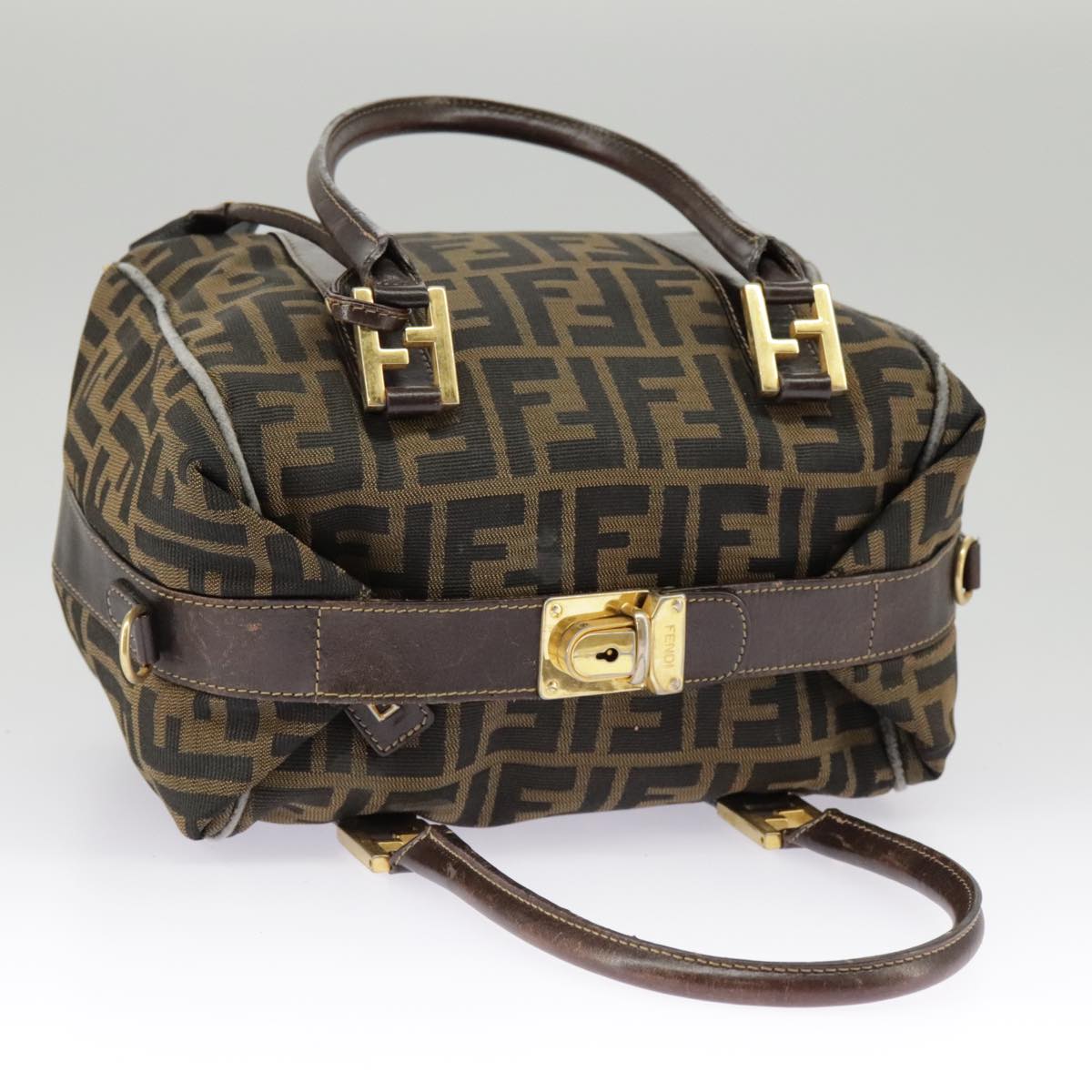 FENDI Zucca Canvas Hand Bag Brown Black Gold bs19936