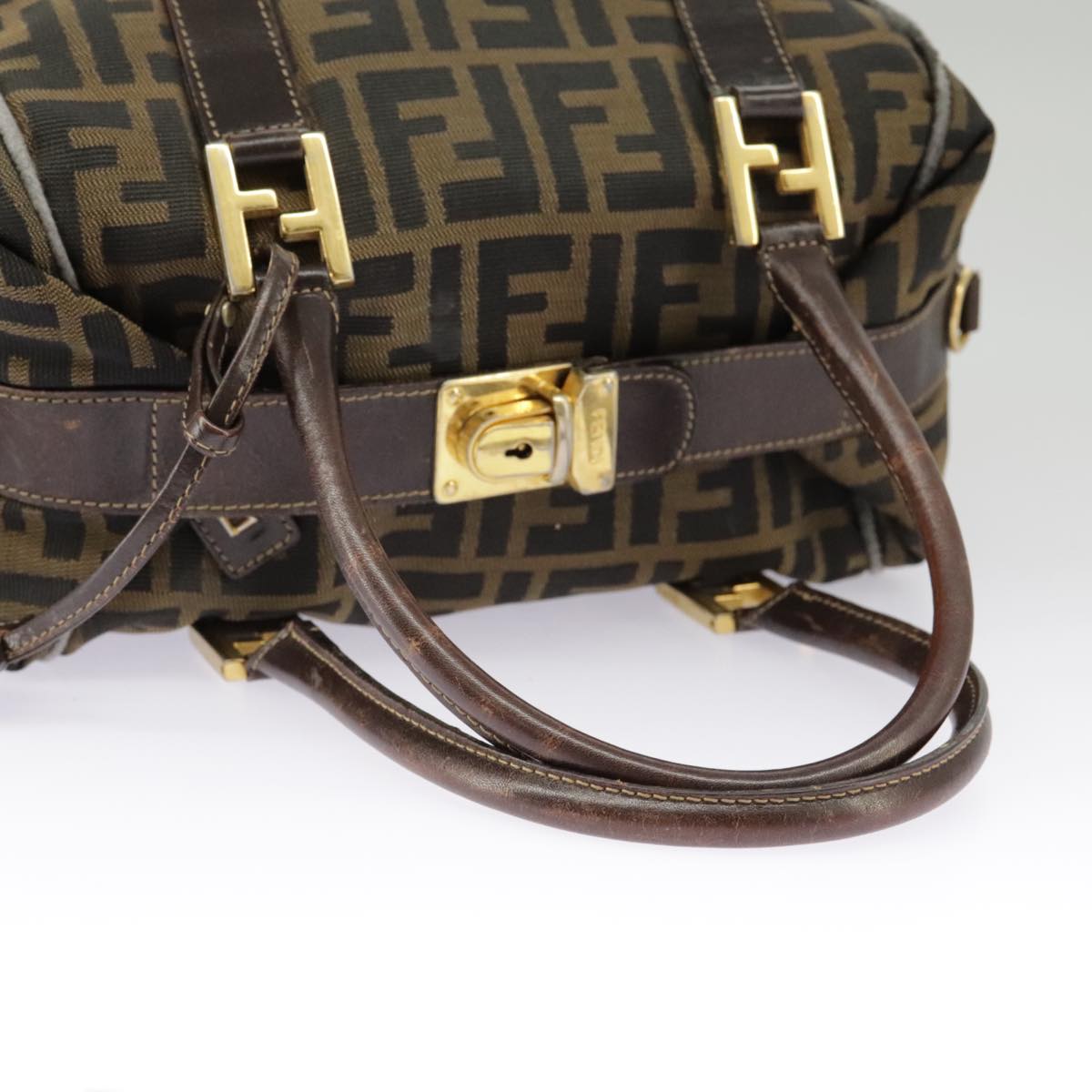 FENDI Zucca Canvas Hand Bag Brown Black Gold bs19936
