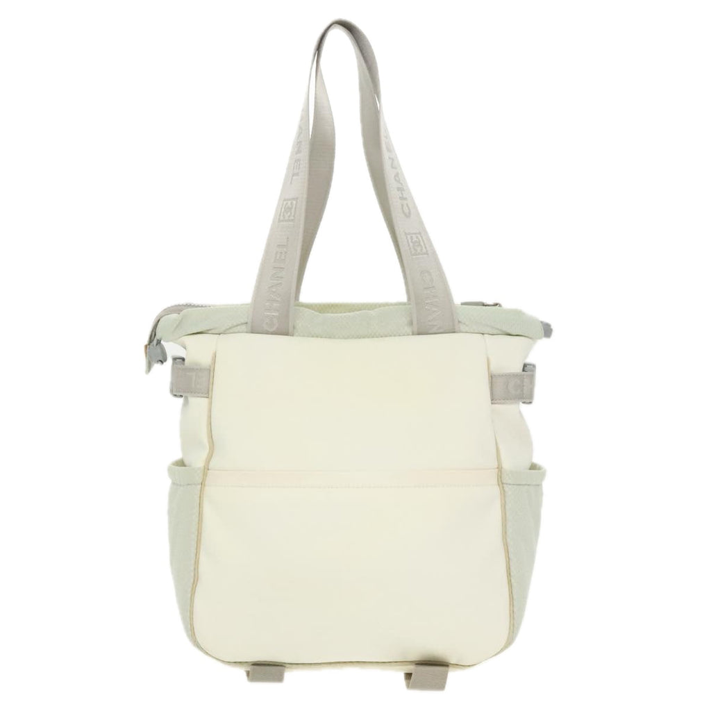 CHANEL Sports Tote Bag Nylon White Silver CC bs19989