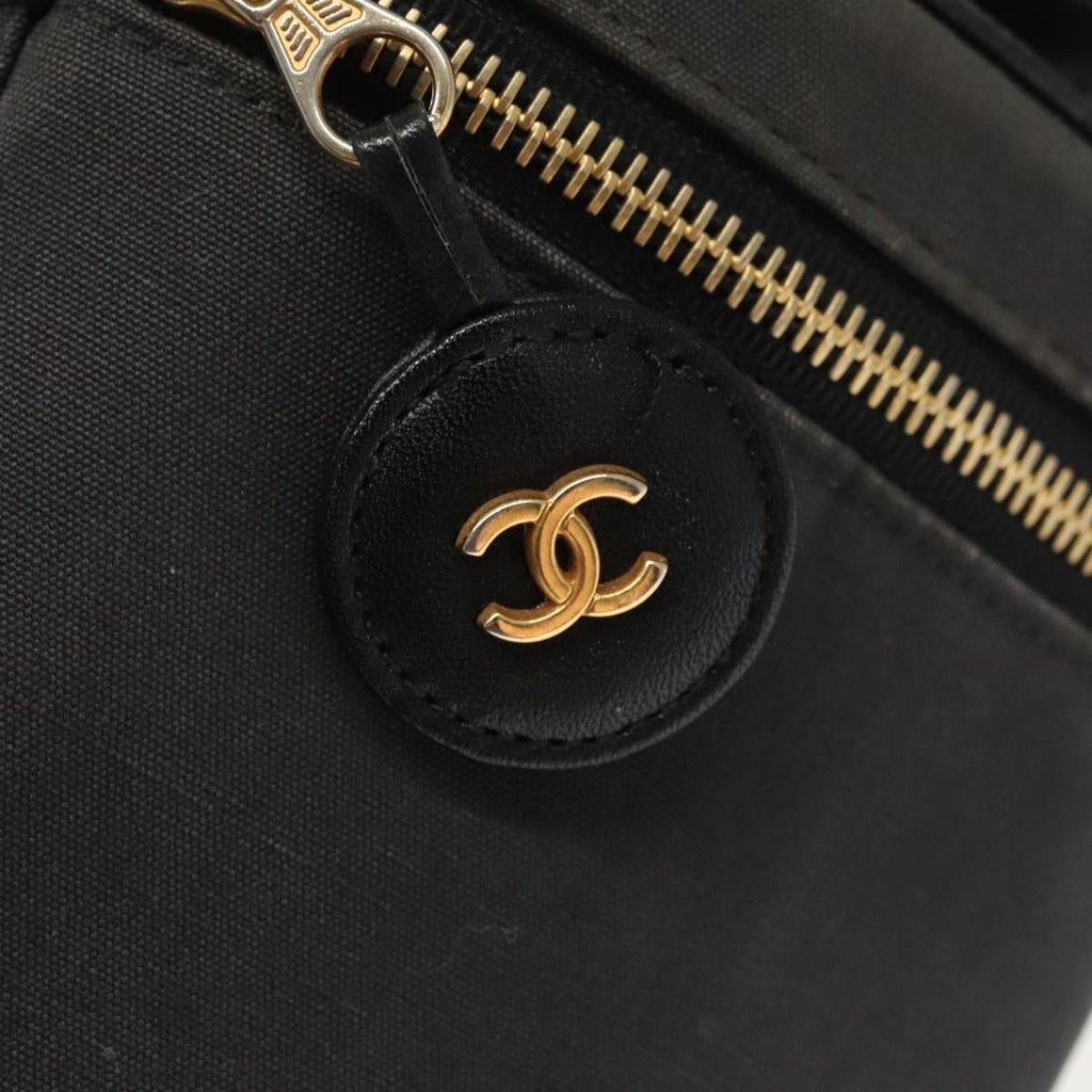 CHANEL Bicolore Vanity Cosmetic Pouch Canvas Leather Black Gold CC bs20025