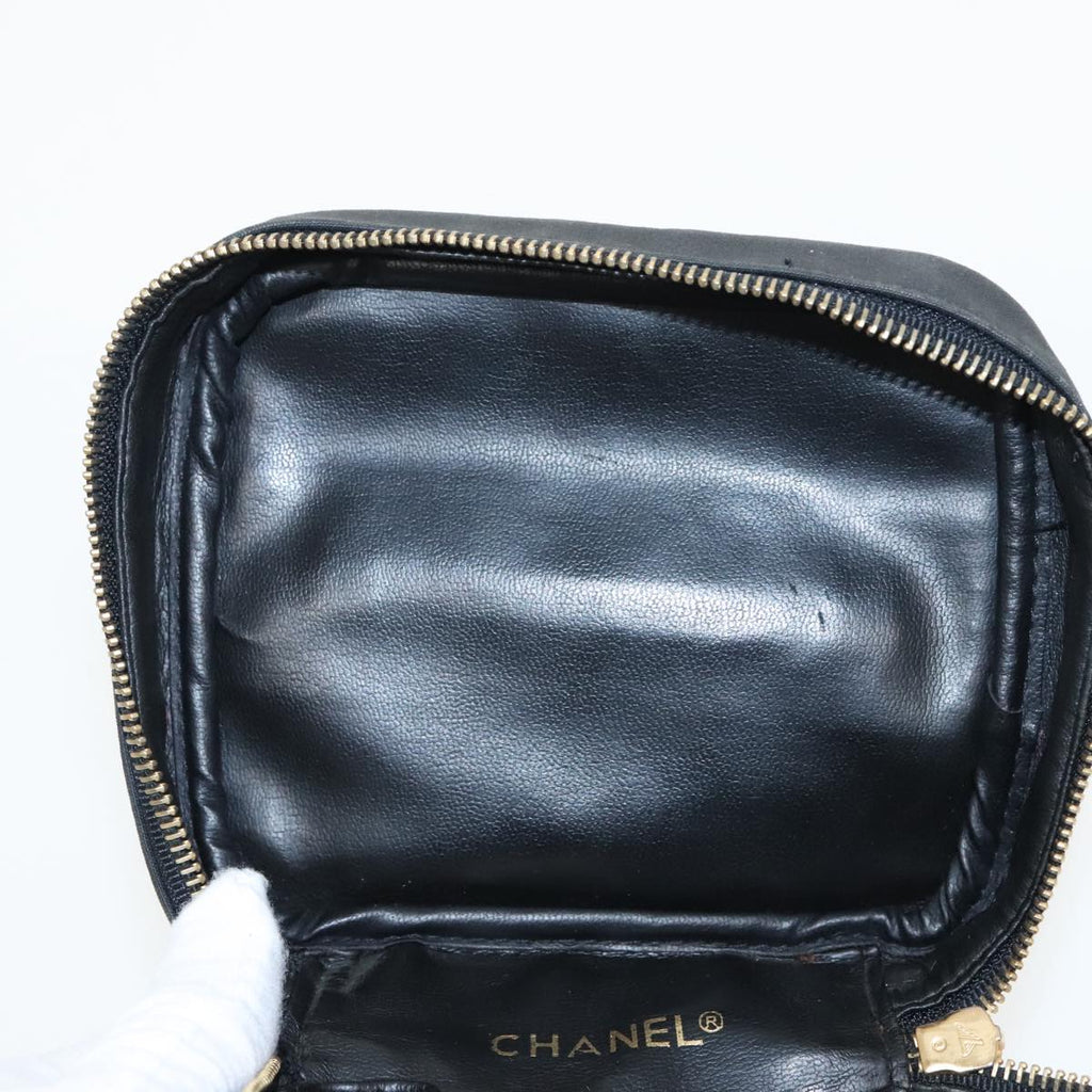 CHANEL Bicolore Vanity Cosmetic Pouch Canvas Leather Black Gold CC bs20025