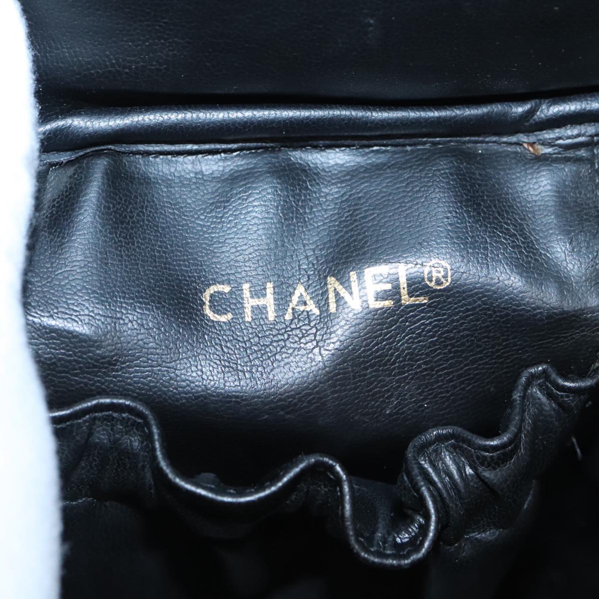 CHANEL Bicolore Vanity Cosmetic Pouch Canvas Leather Black Gold CC bs20025