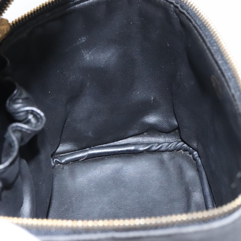 CHANEL Bicolore Vanity Cosmetic Pouch Canvas Leather Black Gold CC bs20025