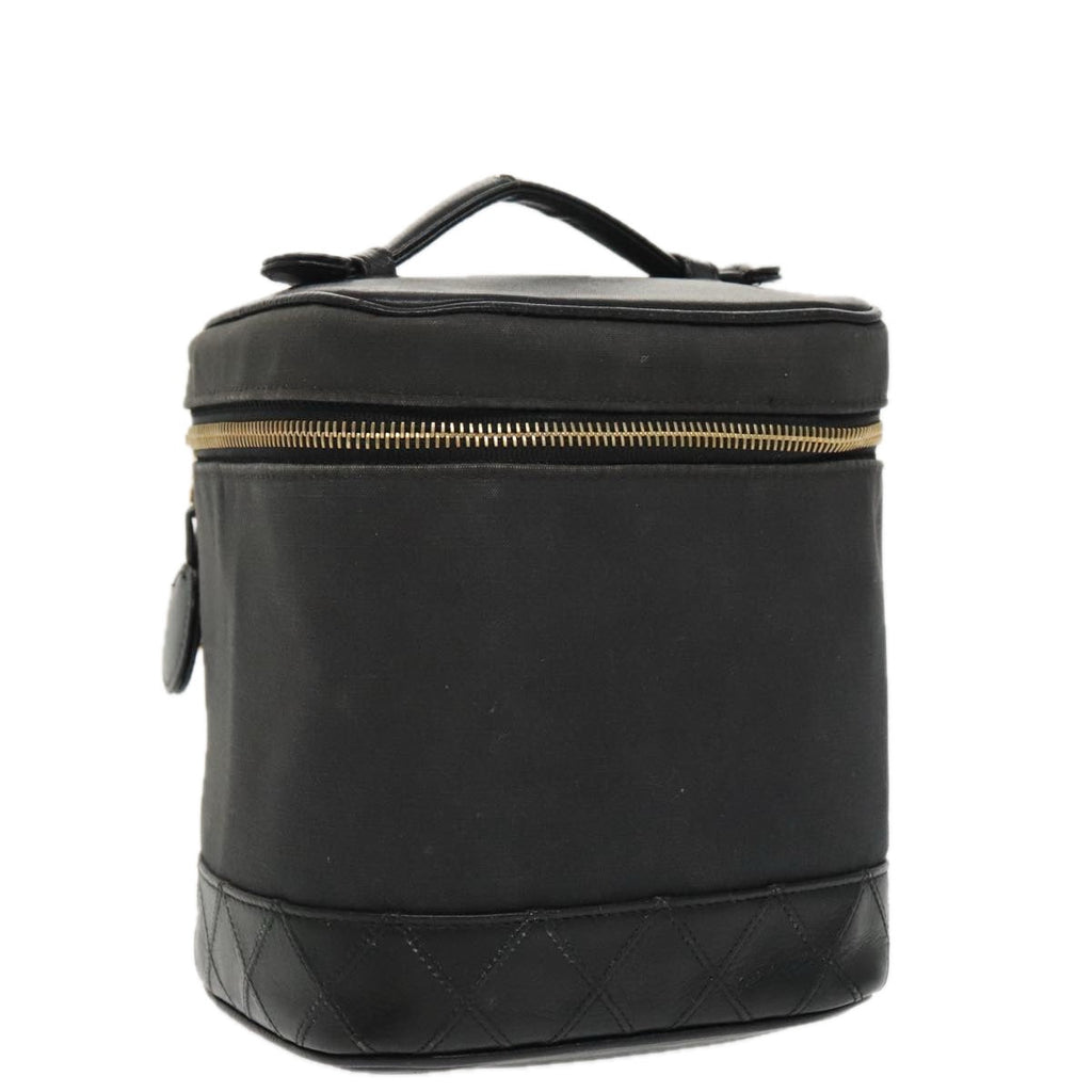 CHANEL Bicolore Vanity Cosmetic Pouch Canvas Leather Black Gold CC bs20025