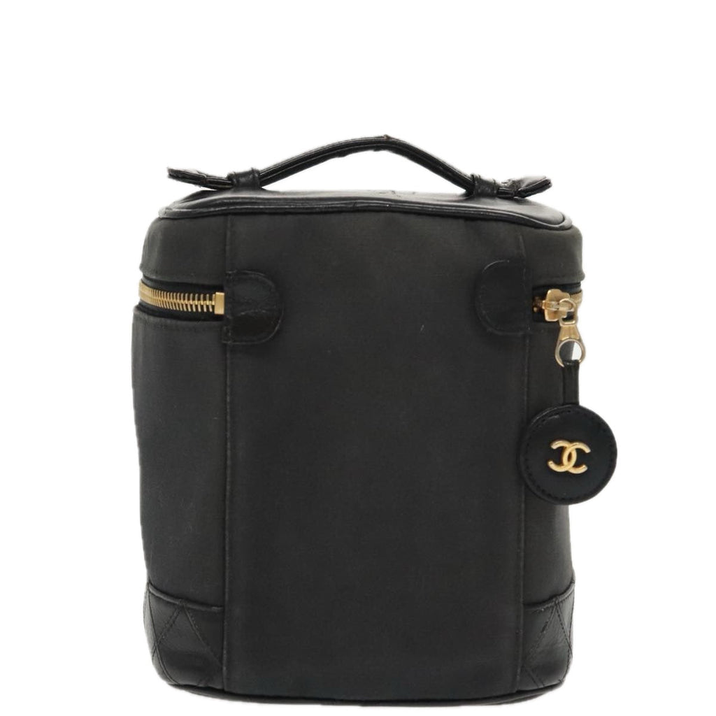 CHANEL Bicolore Vanity Cosmetic Pouch Canvas Leather Black Gold CC bs20025