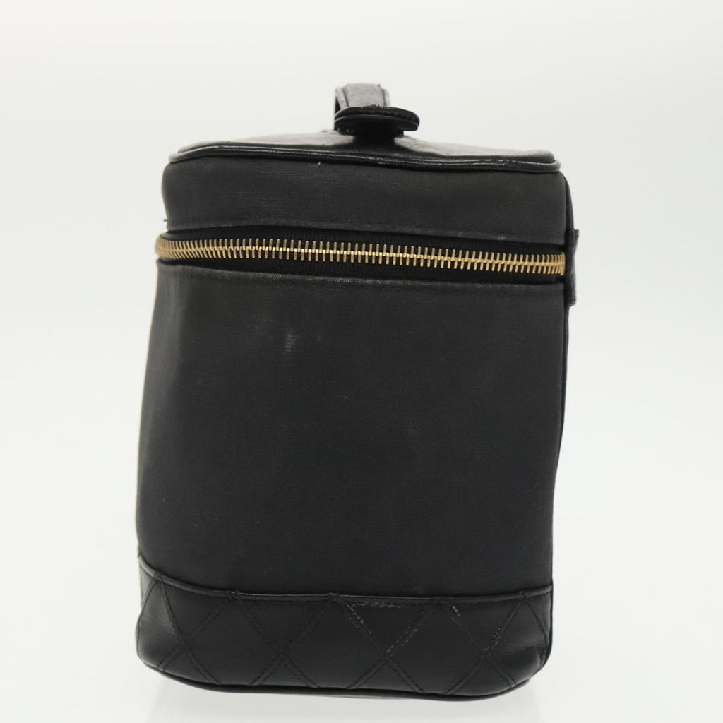 CHANEL Bicolore Vanity Cosmetic Pouch Canvas Leather Black Gold CC bs20025