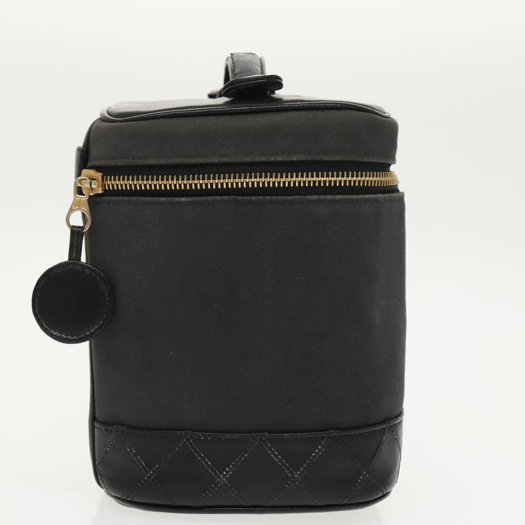 CHANEL Bicolore Vanity Cosmetic Pouch Canvas Leather Black Gold CC bs20025