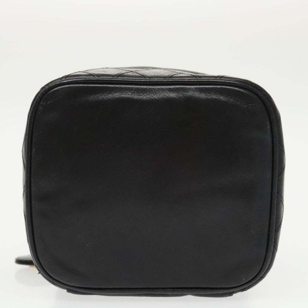 CHANEL Bicolore Vanity Cosmetic Pouch Canvas Leather Black Gold CC bs20025