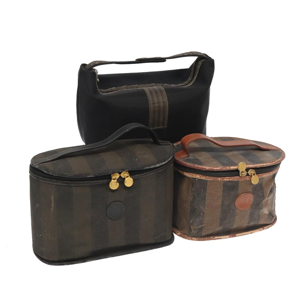 FENDI Pecan Canvas Vanity Cosmetic Pouch 3Set Black Brown bs20038