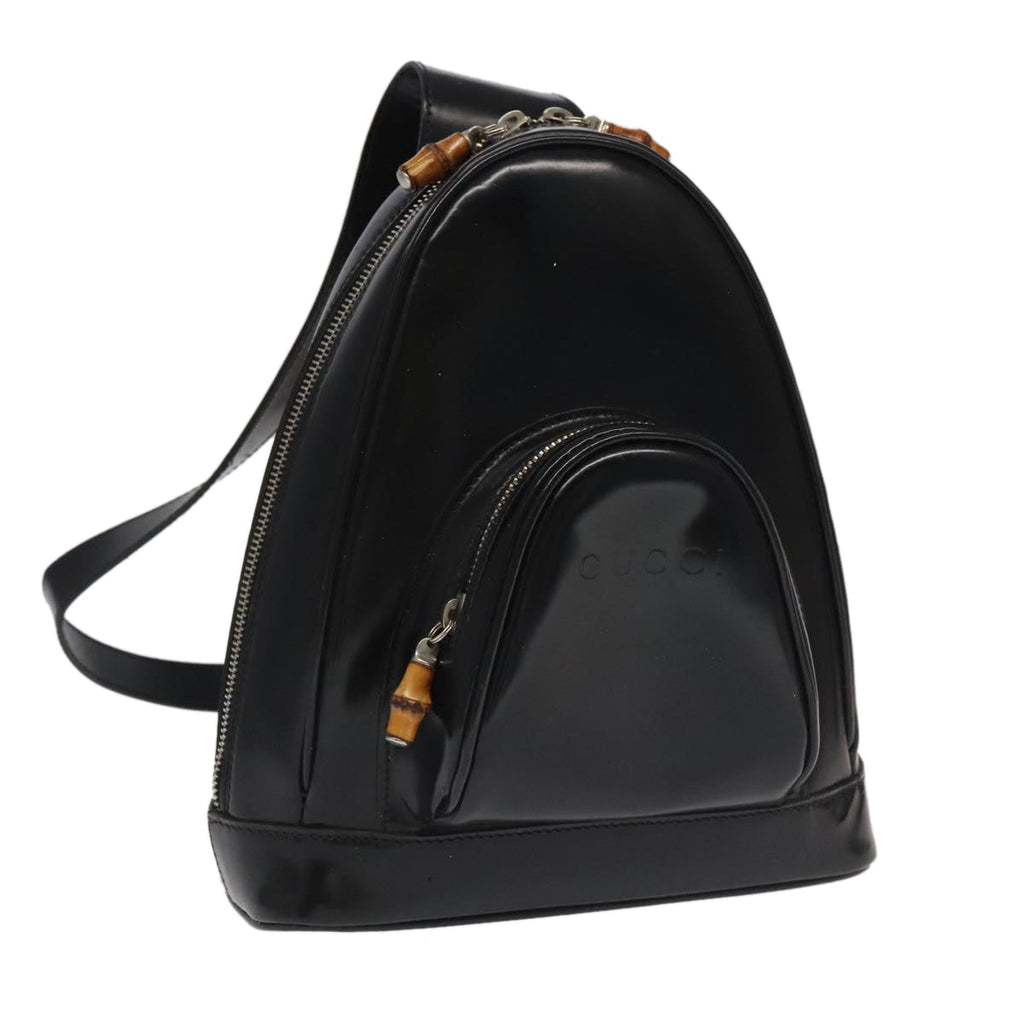 GUCCI Bamboo Body Bag Enamel Black Gold 003 2113 0127 bs20062