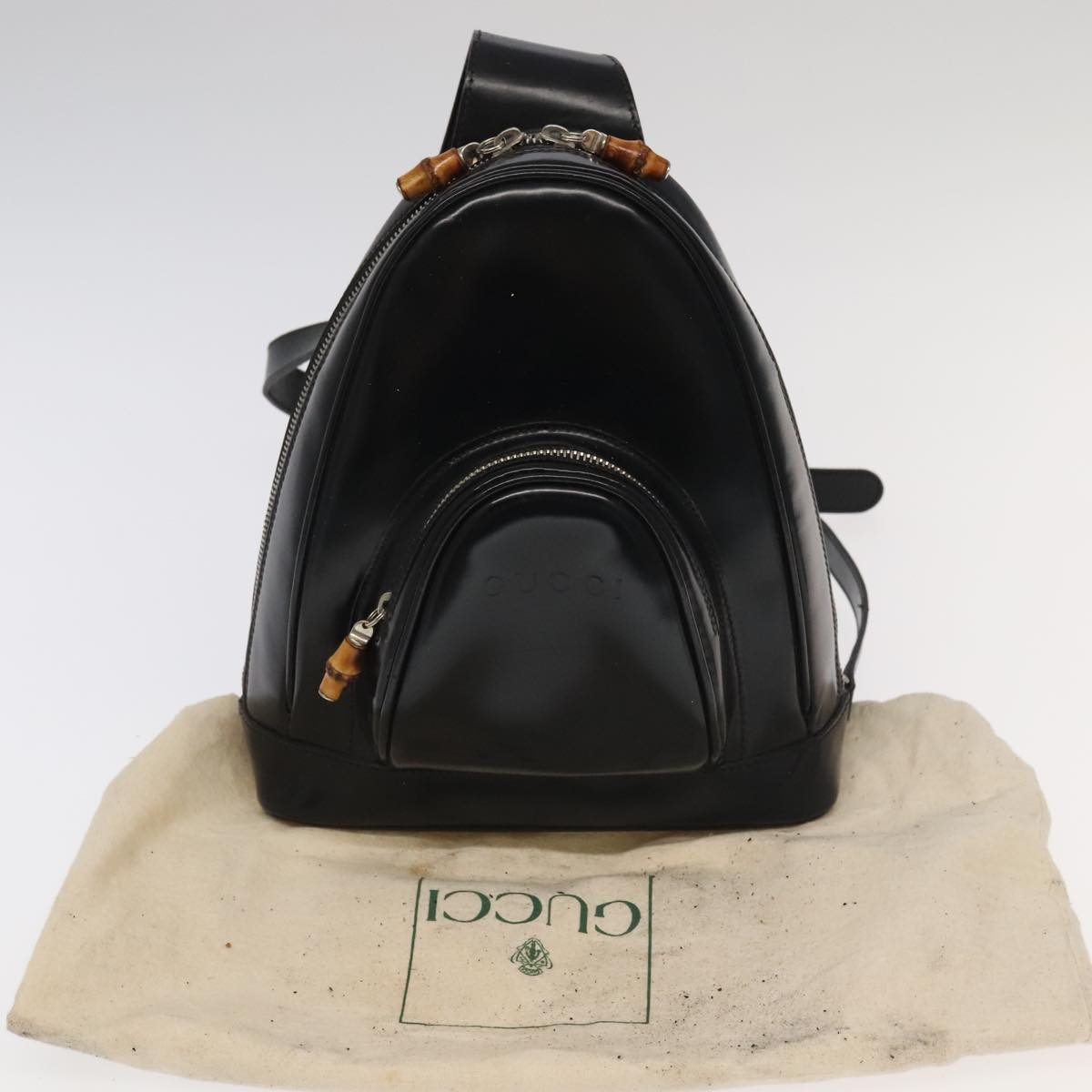 GUCCI Bamboo Body Bag Enamel Black Gold 003 2113 0127 bs20062