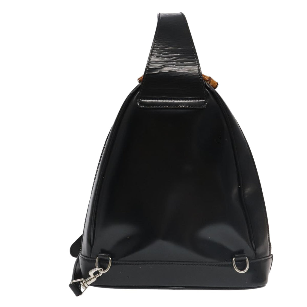 GUCCI Bamboo Body Bag Enamel Black Gold 003 2113 0127 bs20062