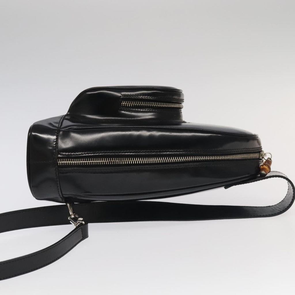 GUCCI Bamboo Body Bag Enamel Black Gold 003 2113 0127 bs20062