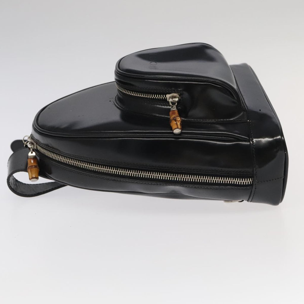 GUCCI Bamboo Body Bag Enamel Black Gold 003 2113 0127 bs20062