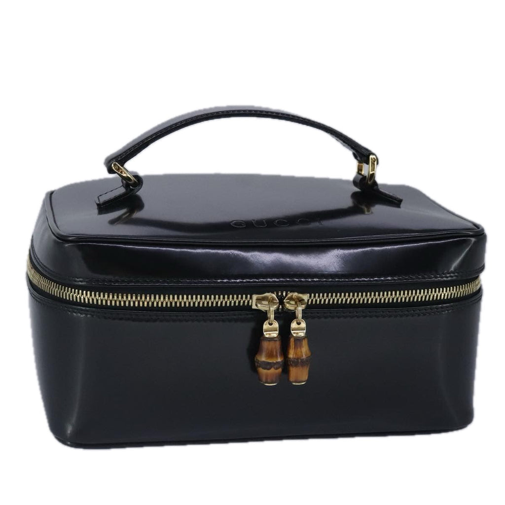 GUCCI Vanity Bamboo Pouch Enamel Black Gold 032 1956 0150 bs20067