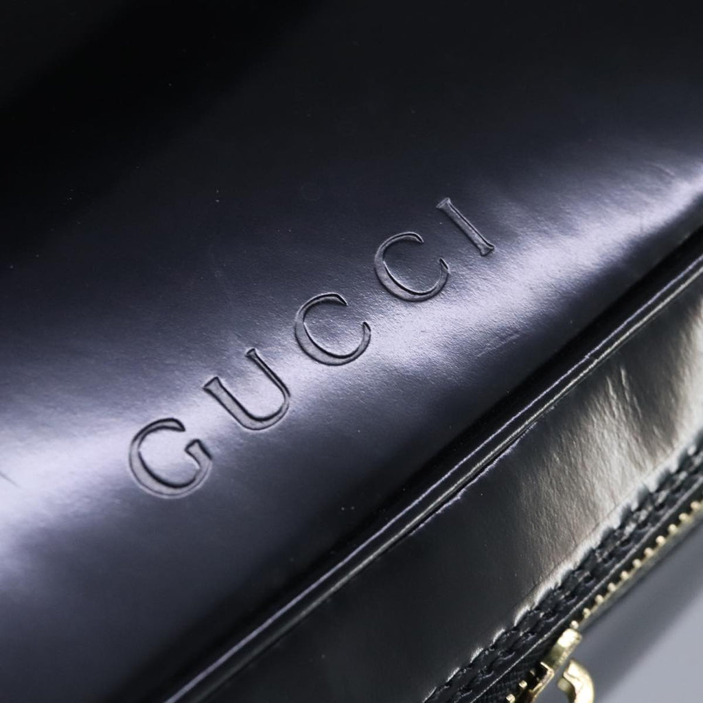 GUCCI Vanity Bamboo Pouch Enamel Black Gold 032 1956 0150 bs20067