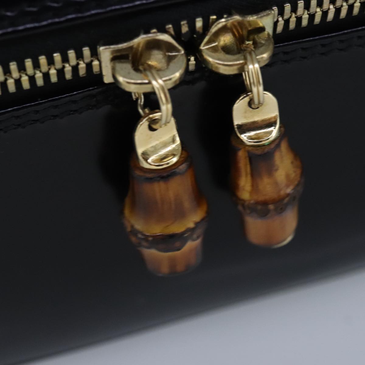 GUCCI Vanity Bamboo Pouch Enamel Black Gold 032 1956 0150 bs20067