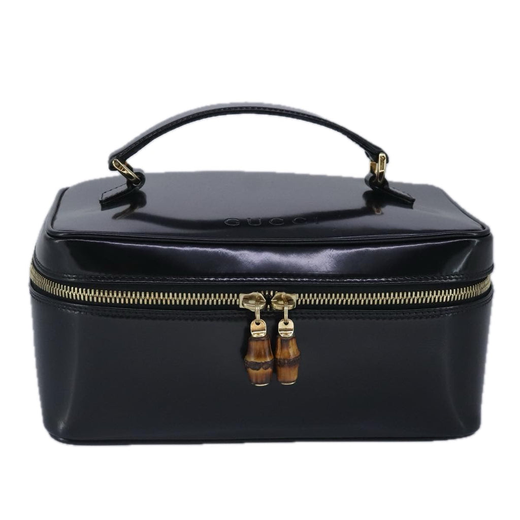 GUCCI Vanity Bamboo Pouch Enamel Black Gold 032 1956 0150 bs20067