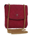 CHANEL Matelasse Necklace Pouch cotton Red Gold CC bs20086