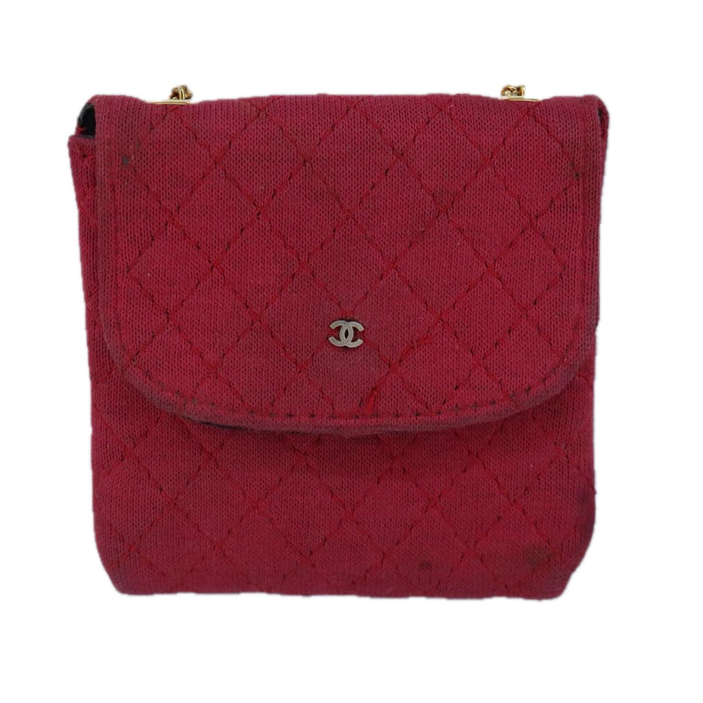 CHANEL Matelasse Necklace Pouch cotton Red Gold CC bs20086