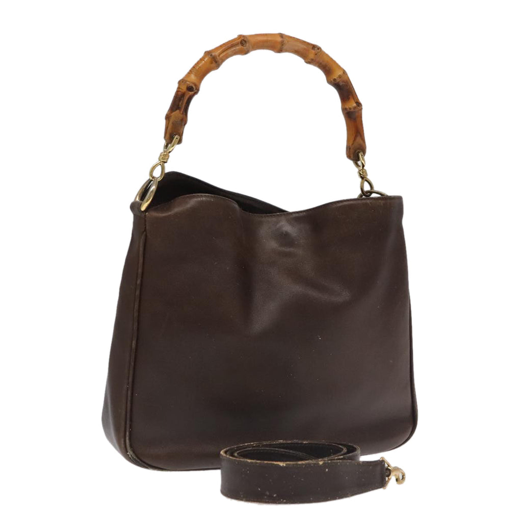 GUCCI Bamboo Hand Bag Leather 2way Brown Gold 001 3444 1638 bs20098