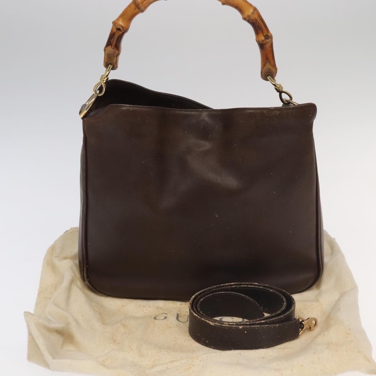 GUCCI Bamboo Hand Bag Leather 2way Brown Gold 001 3444 1638 bs20098
