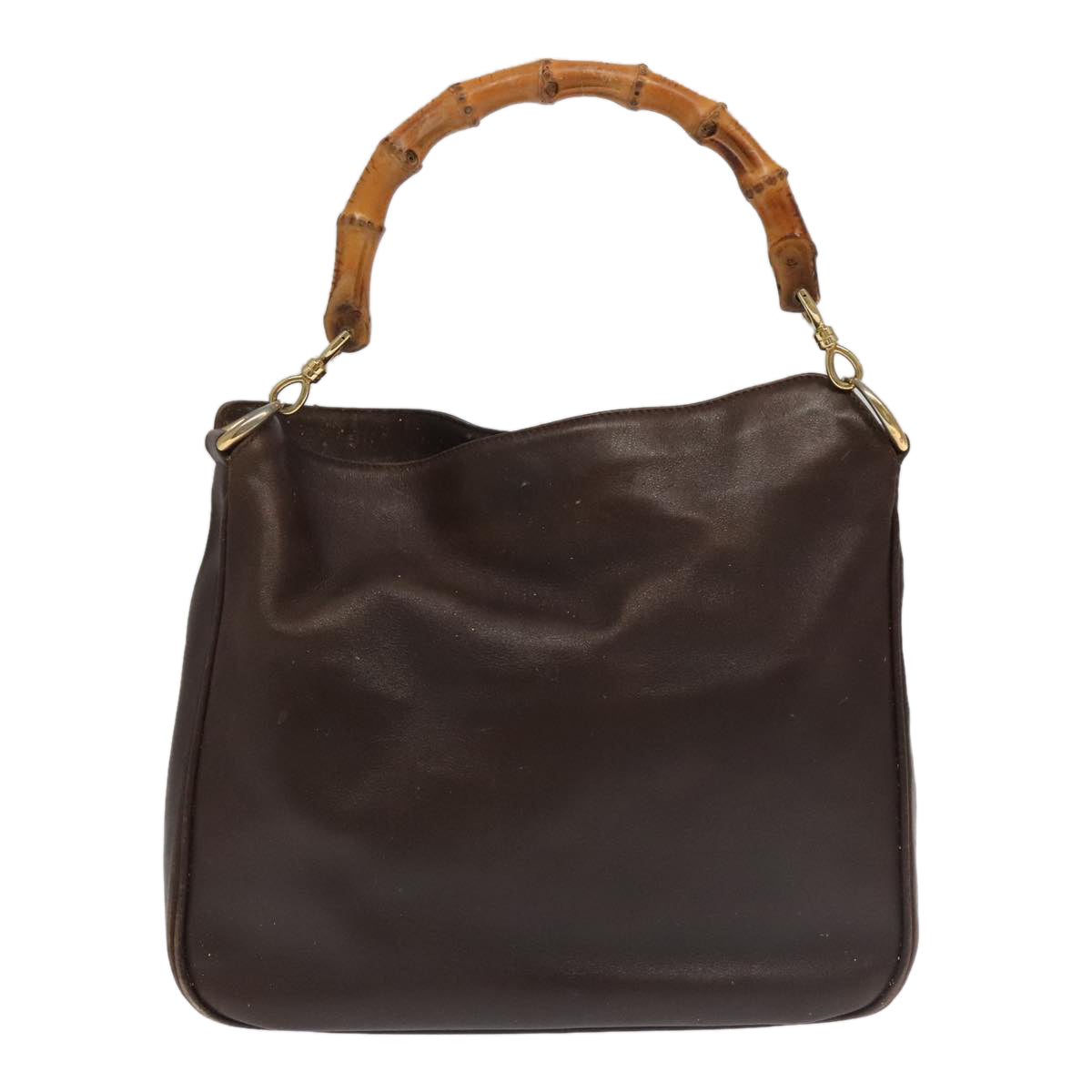 GUCCI Bamboo Hand Bag Leather 2way Brown Gold 001 3444 1638 bs20098
