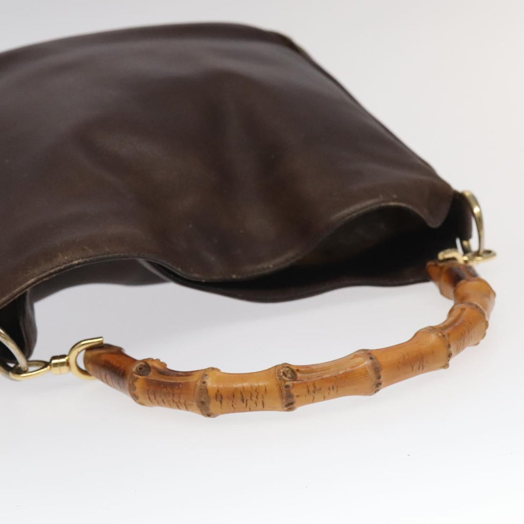 GUCCI Bamboo Hand Bag Leather 2way Brown Gold 001 3444 1638 bs20098