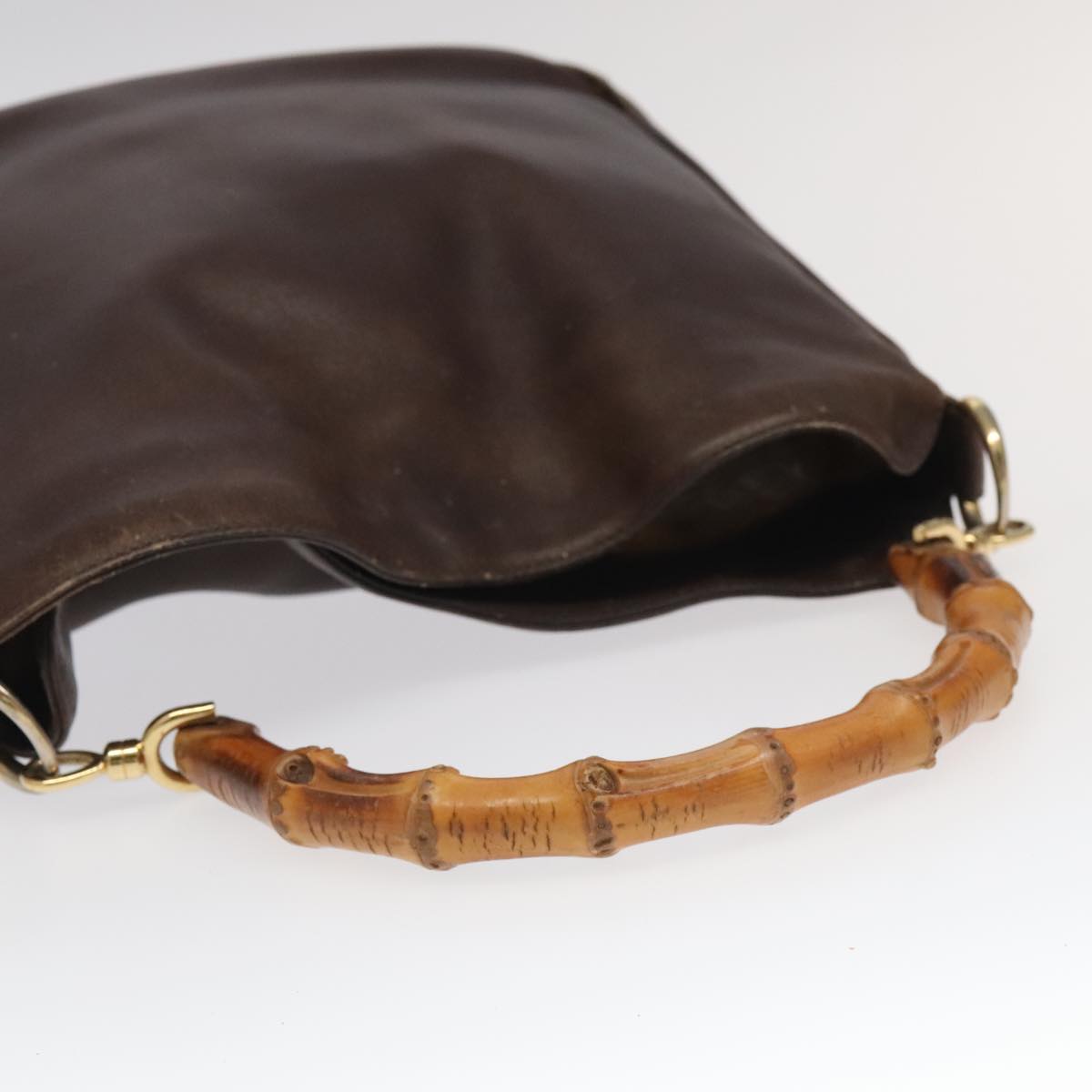 GUCCI Bamboo Hand Bag Leather 2way Brown Gold 001 3444 1638 bs20098