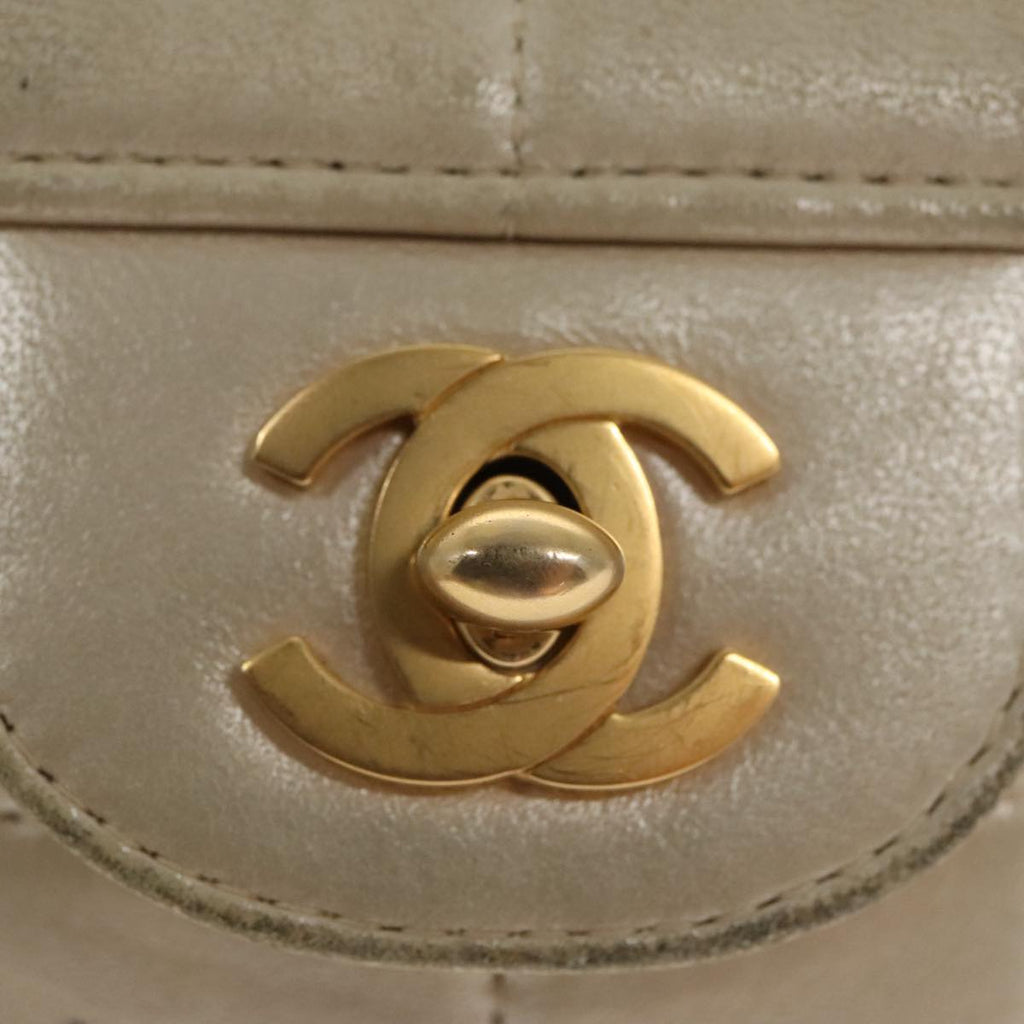 CHANEL Choco Bar Chain Shoulder Bag Lamb Skin Gold Tone Gold CC bs20107