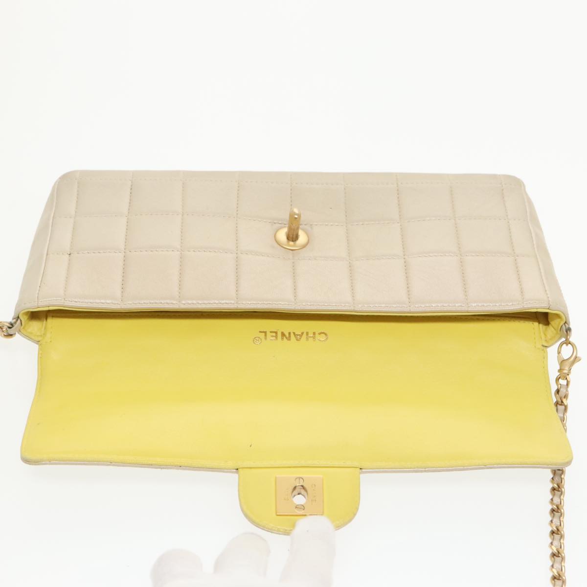 CHANEL Choco Bar Chain Shoulder Bag Lamb Skin Gold Tone Gold CC bs20107