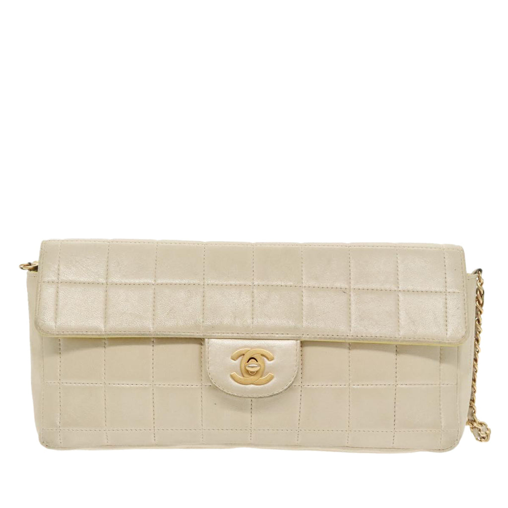 CHANEL Choco Bar Chain Shoulder Bag Lamb Skin Gold Tone Gold CC bs20107