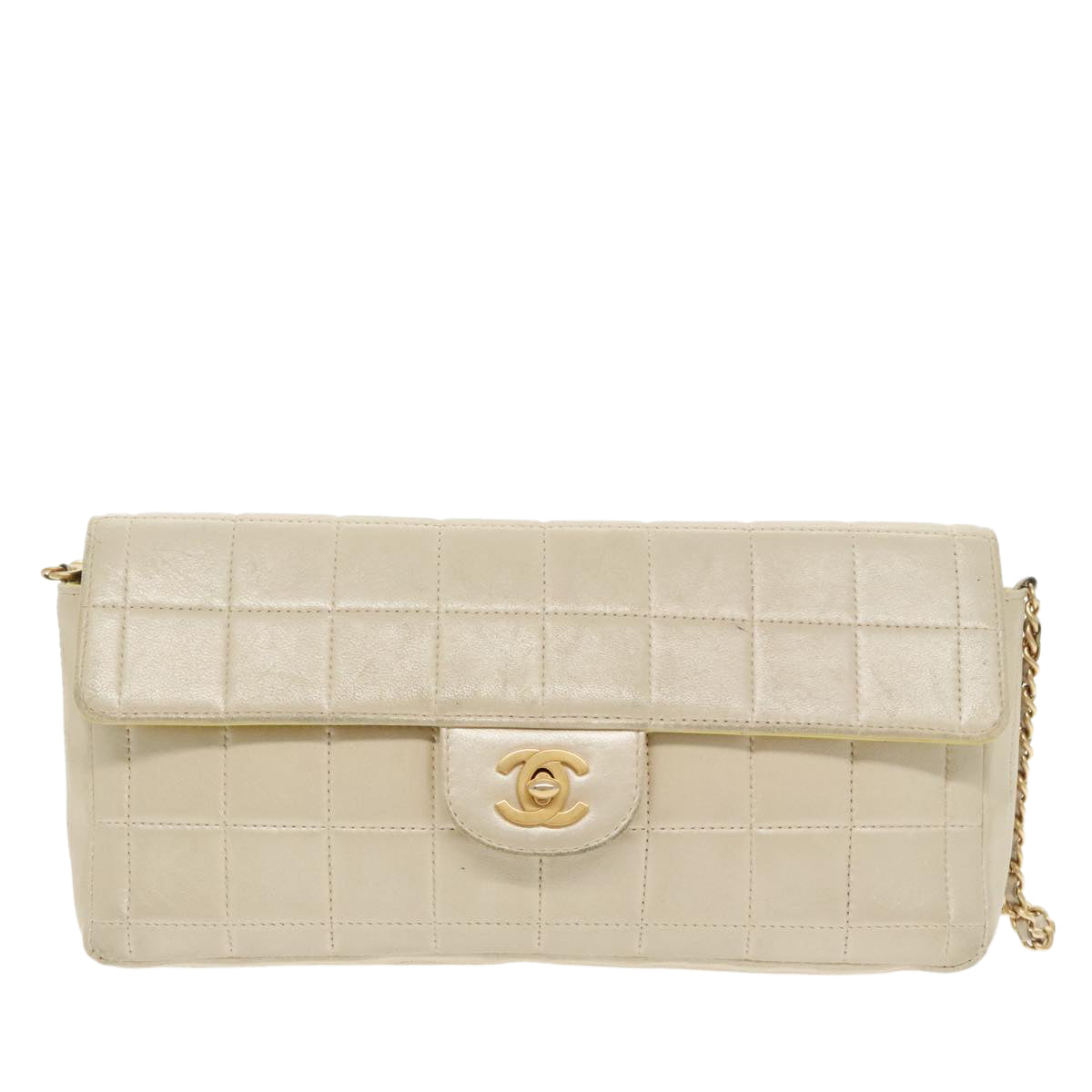 CHANEL Choco Bar Chain Shoulder Bag Lamb Skin Gold Tone Gold CC bs20107
