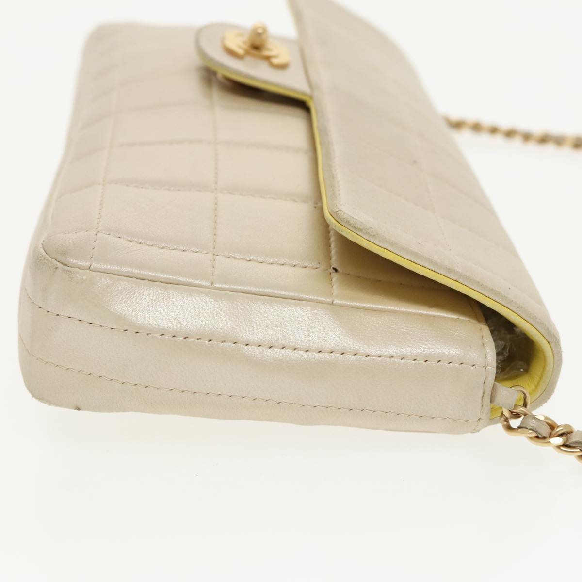 CHANEL Choco Bar Chain Shoulder Bag Lamb Skin Gold Tone Gold CC bs20107