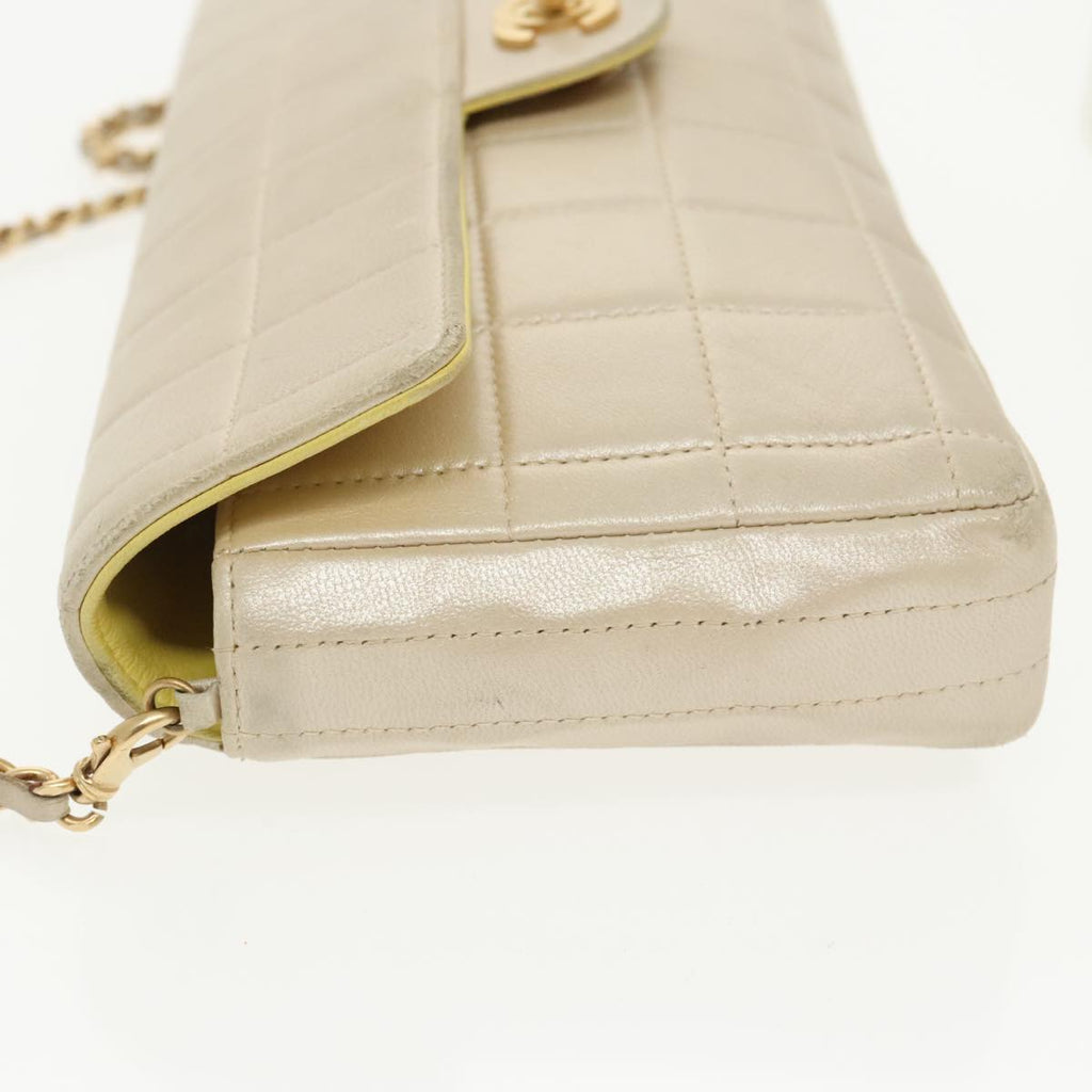 CHANEL Choco Bar Chain Shoulder Bag Lamb Skin Gold Tone Gold CC bs20107