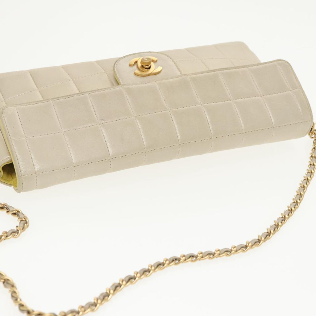CHANEL Choco Bar Chain Shoulder Bag Lamb Skin Gold Tone Gold CC bs20107